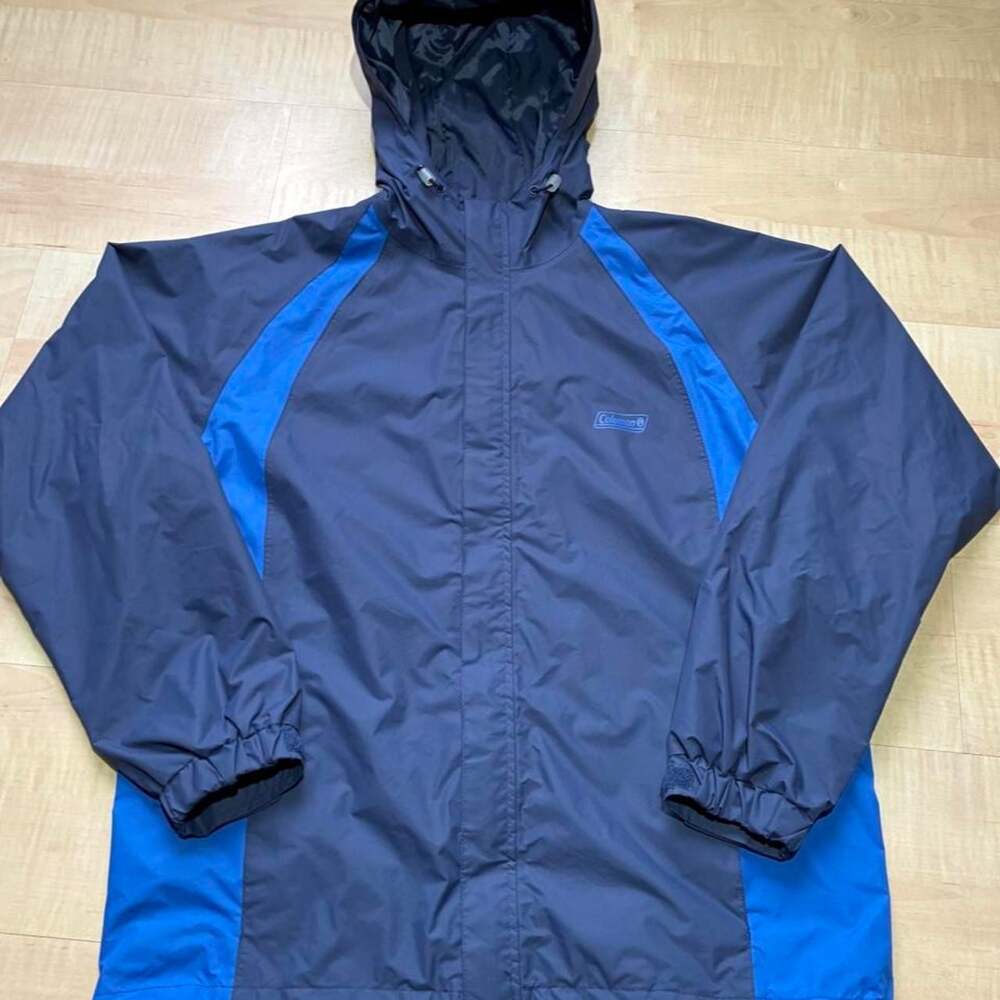 Vintage Coleman Colorblock Hooded Rain Jacket Windbreaker Navy Blue Size M